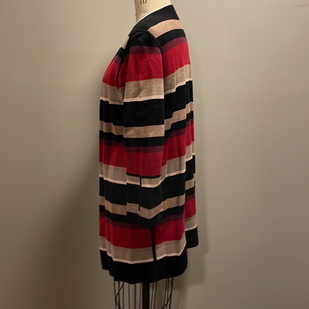 Chico’s Reversible striped cardigan (black, tan, red, purple) - Picture 3 of 6